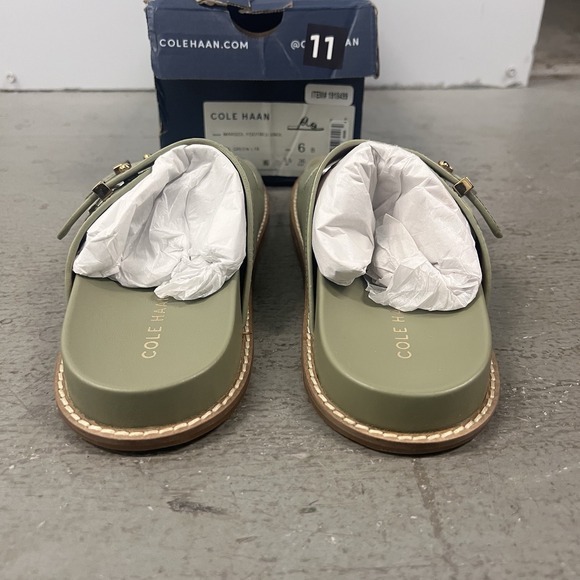 Cole Haan Womens Marisol Footbed Sandals Double Buckle Slide Green Leather Sz 6B - Picture 2 of 7